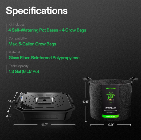 self watering plant bags Self-Watering Fabric Pot Base and Grow Bag Set - 4 Pack